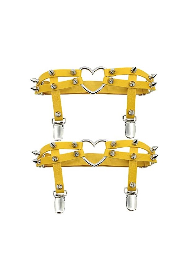 GARGALA Lot de 2 porte-jarretelles en cuir clouté style gothique pour femme - noir - Taille Unique