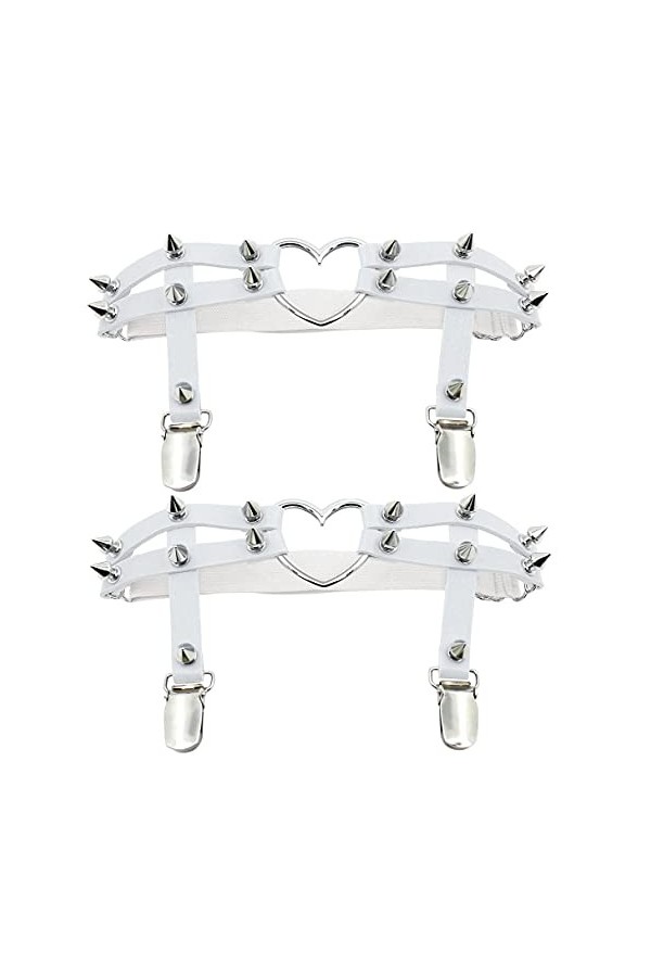 GARGALA Lot de 2 porte-jarretelles en cuir clouté style gothique pour femme - noir - Taille Unique