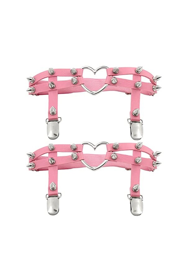 GARGALA Lot de 2 porte-jarretelles en cuir clouté style gothique pour femme - noir - Taille Unique