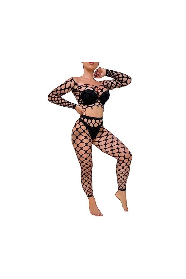 ADMAY 2023 New y*2k Style Lingerie Costume en maille à manches longues pour femme Fun Lingerie Vêtements Sexy Pour Black, On