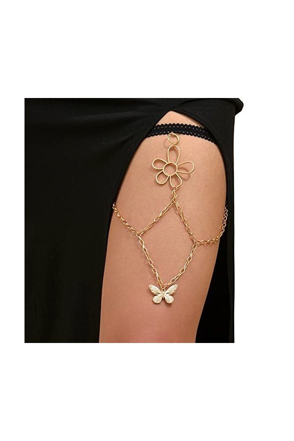 FackLOxc Sexy Butterfly & Flower Chaîne de cuisse Jambe Body Chain Harnais Punk Leg Jarretière Ceinture Mode Bord de Mer Club