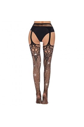 Chaussettes sexy 4 longues culottes sexy pour femme - En soie sur les côtés - Bas pour jarretelles - Rouge et noir, Noir , ta