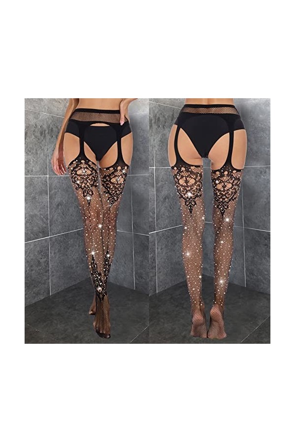 Chaussettes sexy 4 longues culottes sexy pour femme - En soie sur les côtés - Bas pour jarretelles - Rouge et noir, Noir , ta