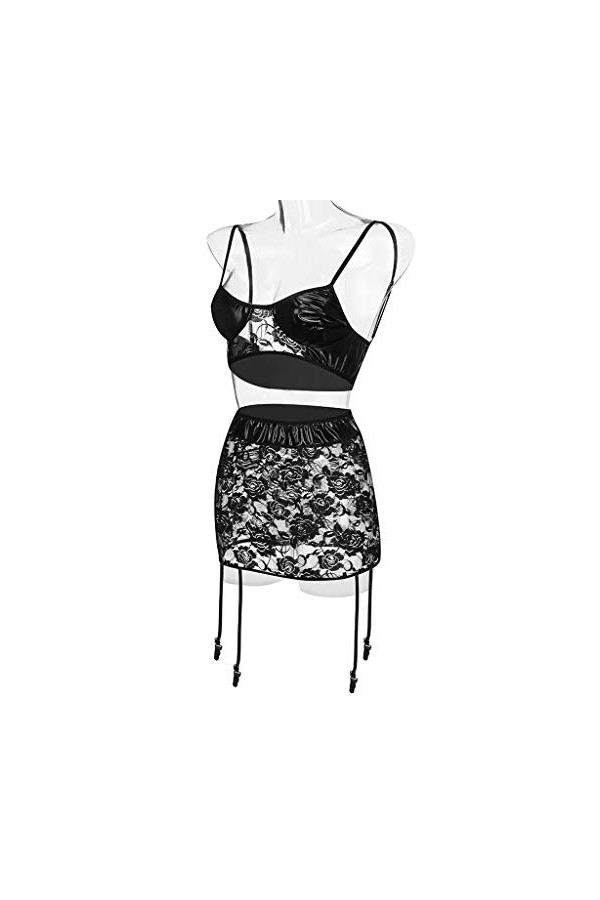 LDZYXY Jupe Wet Sexy Tights Garter Lace Clubwear Look Faux Mini Femme en Cuir