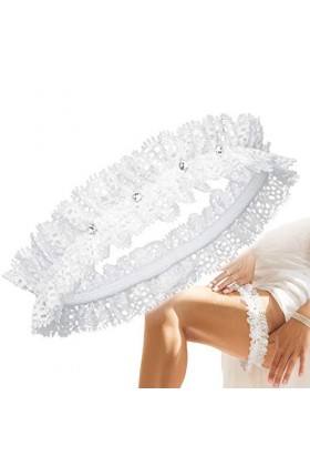 JK Trade® L-XXXL Jarretière de qualité supérieure en bleu pour le mariage, ruban décoré de dentelle, nœud et un cœur précieux