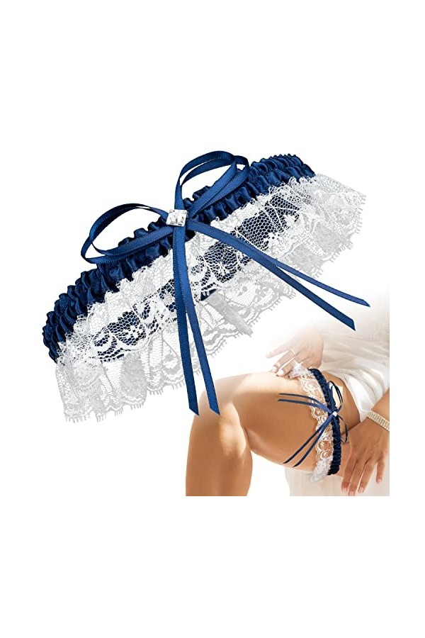 JK Trade® L-XXXL Jarretière de qualité supérieure en bleu pour le mariage, ruban décoré de dentelle, nœud et un cœur précieux