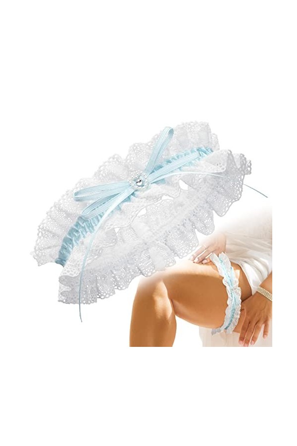 JK Trade® L-XXXL Jarretière de qualité supérieure en bleu pour le mariage, ruban décoré de dentelle, nœud et un cœur précieux