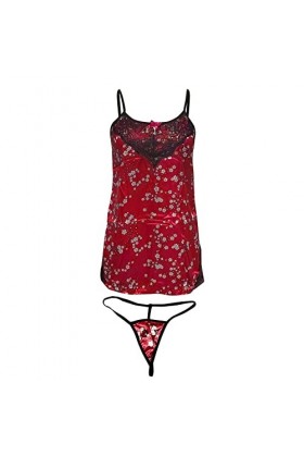 LIBELLEFLY Lingerie sexy européenne et américaine - Pyjama sexy en dentelle pour femme - Sous-vêtements sexy en satin - Ensem