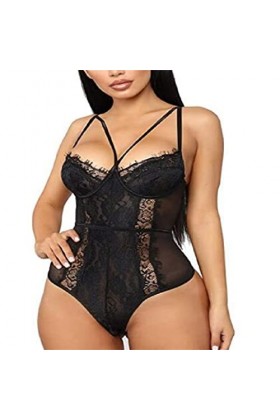 Combinaison sexy en dentelle pour femme, Noir , S