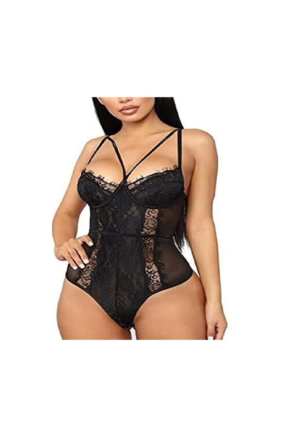 Combinaison sexy en dentelle pour femme, Noir , S