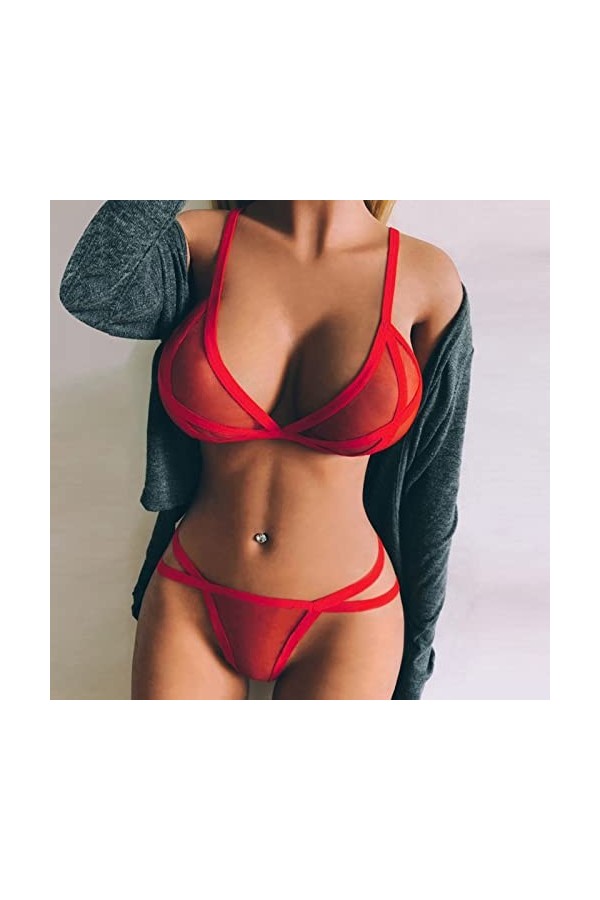 Feiboyy Lingerie Sexy Ensemble de sous-vêtements de Chemise de Nuit pour Femmes Lingerie Transparente Vêtements de Nuit éroti