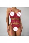 Lingerie Sexy pour Femme Jeux de sous-vêtements Polyester Wired Bedroom Lady Lingerie Transparente Grande Taille Wine, XXXL 