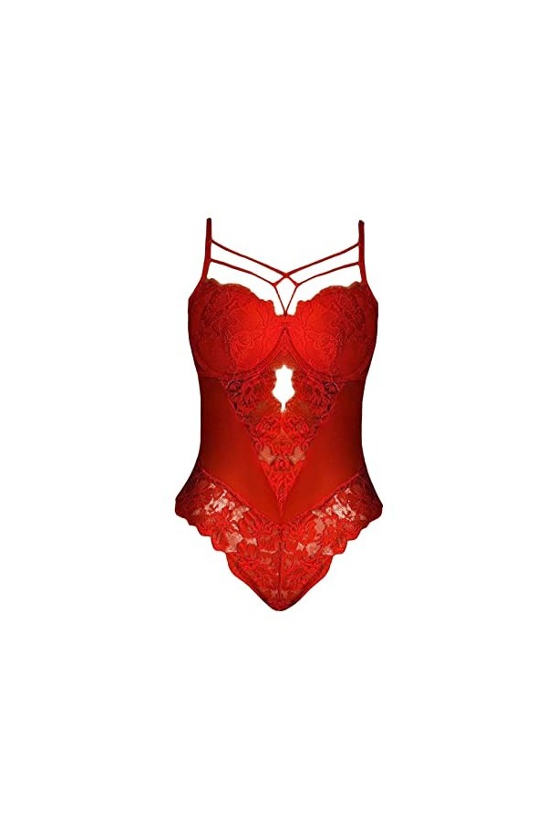 Hasagimol Lingerie Sexy Femme Une pièce Deep V Dos Nu Réglable Teddy sous-VêTement Entrejambe Dentelle Babydolls Body et Comb