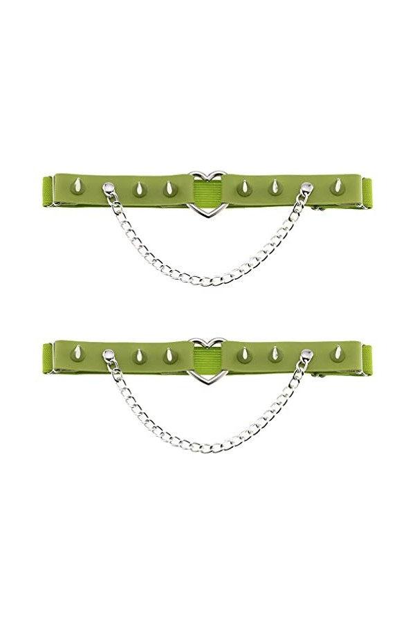 Jarretières en cuir en forme de cœur pour femme et fille - Chaîne cloutée élastique - Jarretières réglables, bleu, taille uni