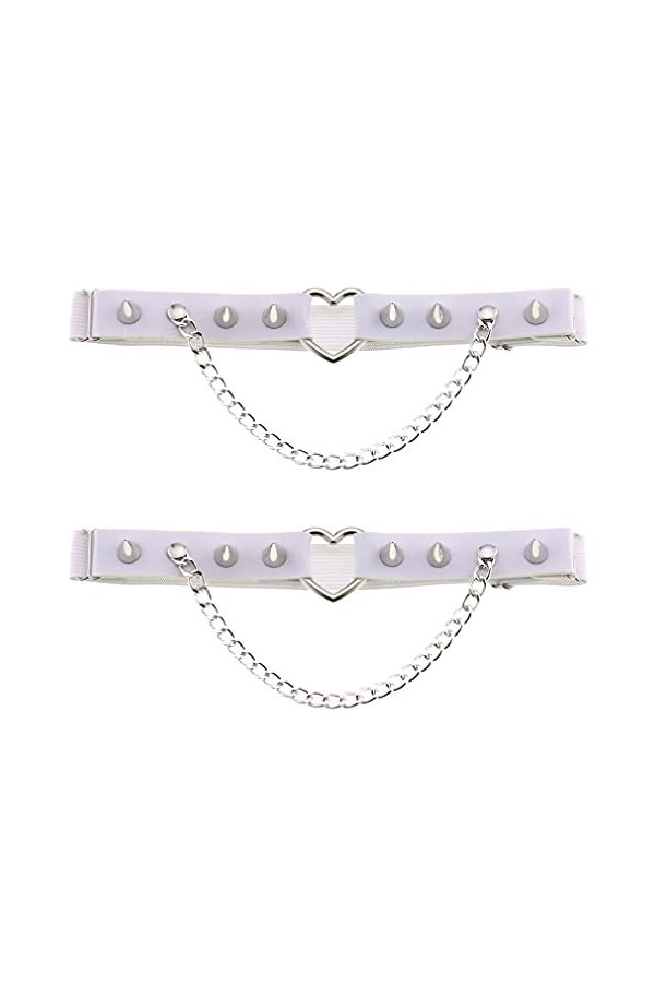 Jarretières en cuir en forme de cœur pour femme et fille - Chaîne cloutée élastique - Jarretières réglables, bleu, taille uni