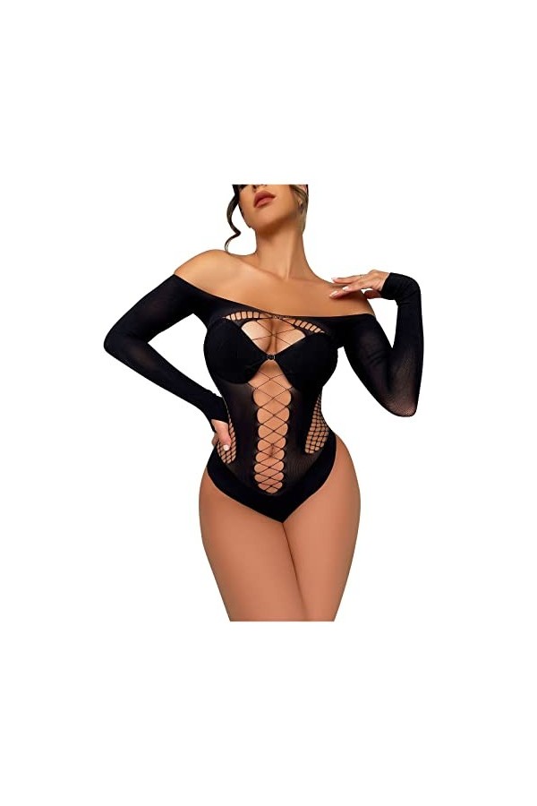 liaddkv Body en dentelle - Lingerie sexy - Jacquard - Pour femme - Costumes - Combinaison en dentelle - Noir - Taille unique