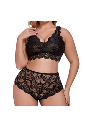 liaddkv Ensemble de lingerie 2 pièces pour femme - Soutien-gorge à lanières et sous-vêtements sexy, Noir , XXXXL