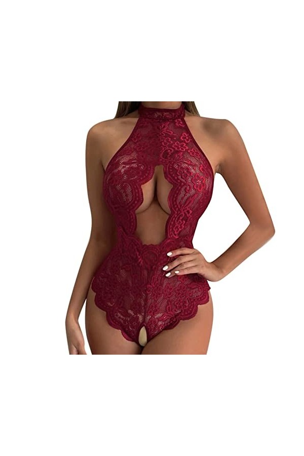 liaddkv Ensemble de lingerie sexy pour femme - Rouge à carreaux - Pour homme - Taille S