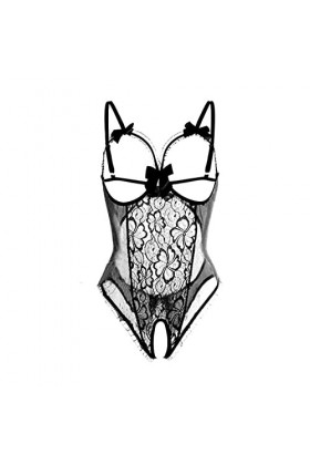 liaddkv Ensemble de lingerie sexy en dentelle brodée avec soutien-gorge et culotte en dentelle florale pour femme Noir Taille