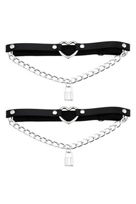 Lot de 2 porte-jarretelles réglables en forme de cœur avec chaîne élastique pour femme, rose, taille unique