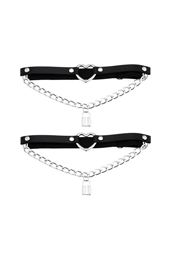 Lot de 2 porte-jarretelles réglables en forme de cœur avec chaîne élastique pour femme, rose, taille unique