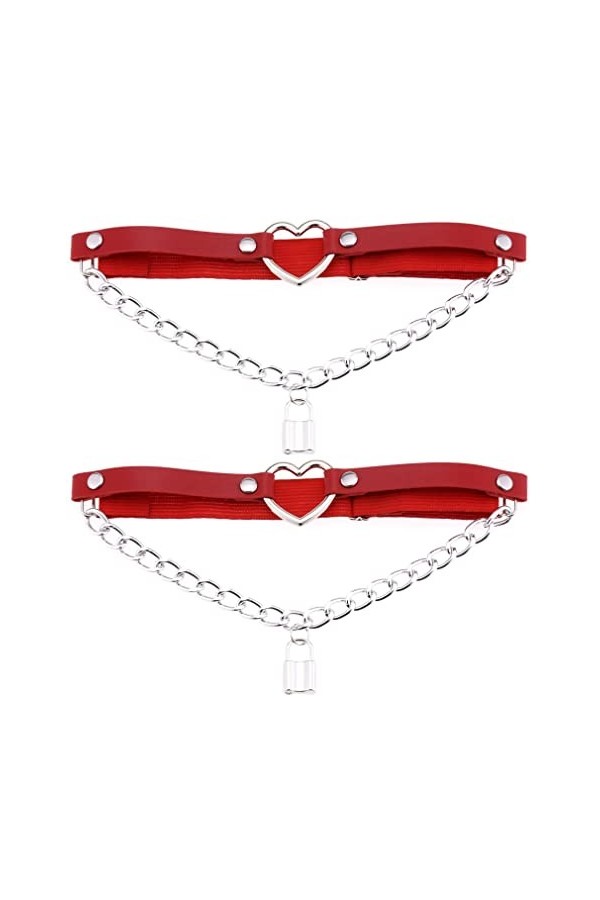 Lot de 2 porte-jarretelles réglables en forme de cœur avec chaîne élastique pour femme, rose, taille unique