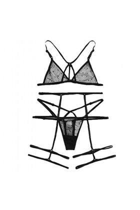 liaddkv Ensemble de sous-vêtements en dentelle pour femme - S-XL, Noir , XL