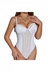 Femmes V-Neck One Piece Lingerie Collants Halter Lingerie Pyjama Dentelle poupée sans Dos Mini Teddy Lingerie Blanc,XS 