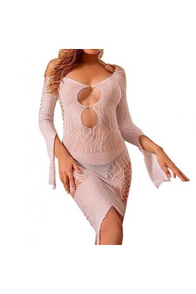 ZDJSWJ sous-vêtements Femme outshoulder Mesh Robe évasée Pyjama Dentelle Teddy pêche Net Combinaison Pyjama Blanc,Taille Uni