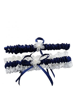 Awtlife Royal Blue Lace Wedding Garters with Toss Away Flower Decor