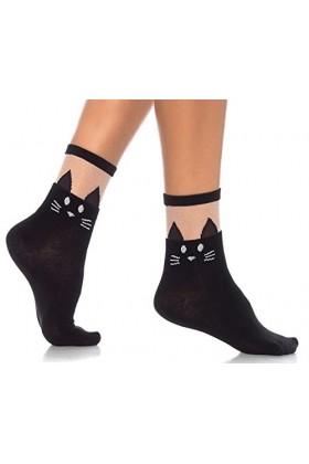 Leg Avenue 3937 Socquettes Opaques Chat Noir avec Partie Transparente Taille Unique 34-40