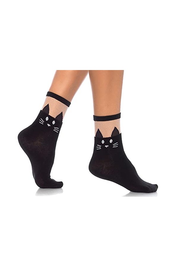 Leg Avenue 3937 Socquettes Opaques Chat Noir avec Partie Transparente Taille Unique 34-40