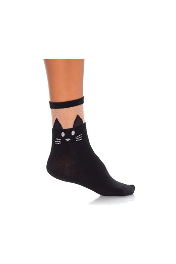 Leg Avenue 3937 Socquettes Opaques Chat Noir avec Partie Transparente Taille Unique 34-40