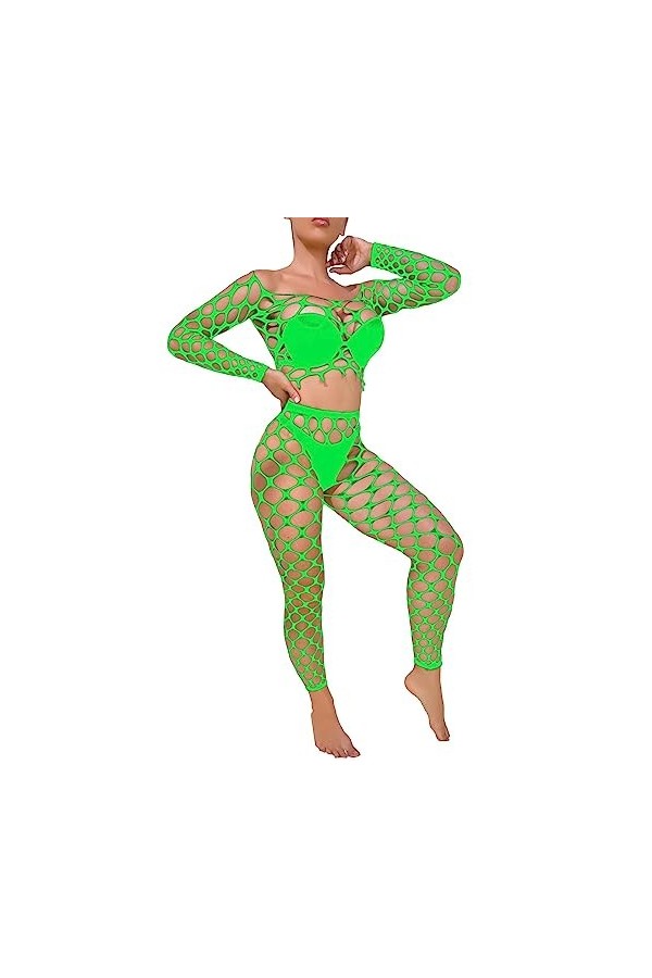ADMAY 2023 New y*2k Style Lingerie Costume en maille à manches longues pour femme Fun Lingerie Vêtements Sexy Pour Green, On