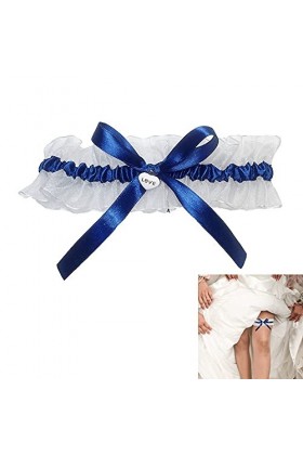 BUENTYA Jarretière de Mariée Élastique Jarretière de Mariage Bleu Jarretelle de Mariage avec Décoration darc en Ruban pour M