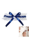 BUENTYA Jarretière de Mariée Élastique Jarretière de Mariage Bleu Jarretelle de Mariage avec Décoration darc en Ruban pour M