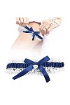BUENTYA Jarretière de Mariée Élastique Jarretière de Mariage Bleu Jarretelle de Mariage avec Décoration darc en Ruban pour M
