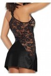 JEShifangjiusu Femmes Lace Sling Pyjama V - Neck Sexy Topback Lingerie Soie Pyjama Halter Neck Design Satin Pyjama Noir,S 