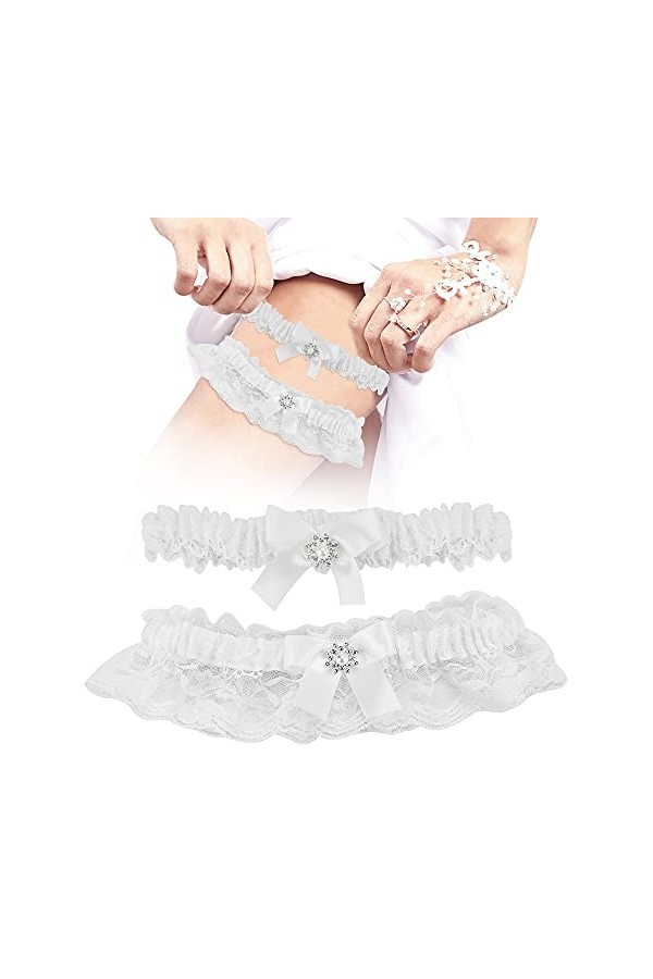 BUENTYA Jarretière de Mariée Élastique Jarretière de Mariage Bleu Jarretelle de Mariage avec Décoration darc en Ruban pour M