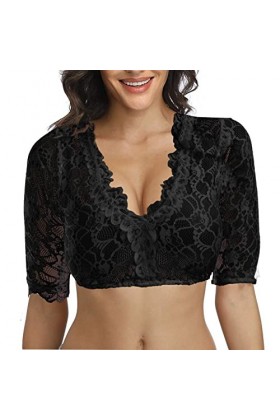 TDEOK Lingerie en dentelle pour femme - Élégant Dirndl - Noir - Pour fête de la bière - Lingerie sexy avec porte-jarretelles,