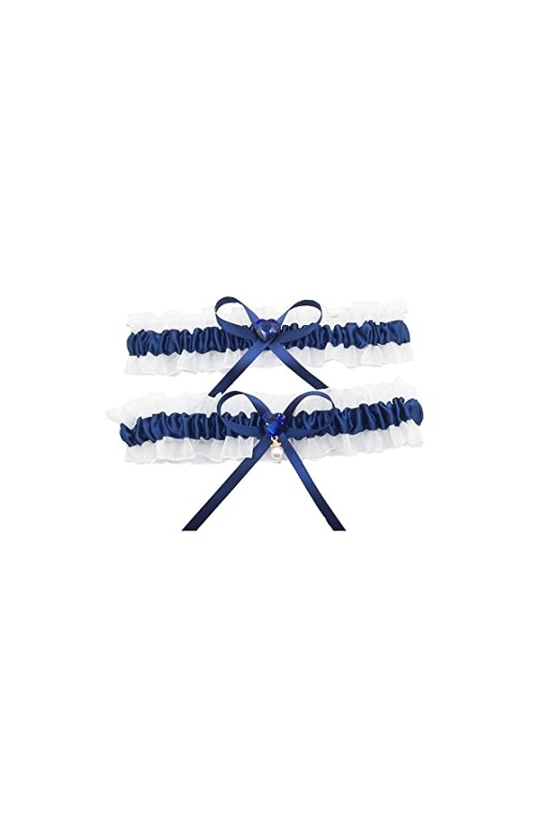 Zeayebsr Jarretière de mariage bleu 2 pièces, jarretière de mariée en dentelle bleue élastique, jarretière de mariage grande 