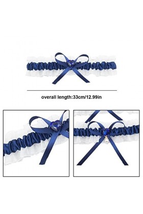 Zeayebsr Jarretière de mariage bleu 2 pièces, jarretière de mariée en dentelle bleue élastique, jarretière de mariage grande 