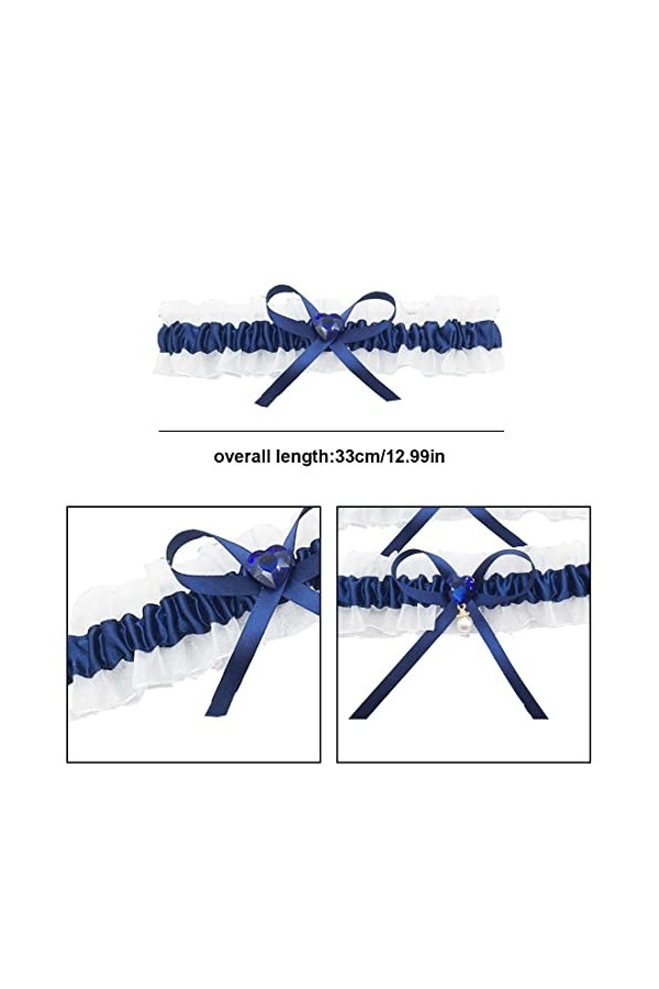 Zeayebsr Jarretière de mariage bleu 2 pièces, jarretière de mariée en dentelle bleue élastique, jarretière de mariage grande 