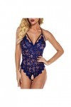 TDEOK Body sexy en dentelle rouge entrejambe pour femme, bleu, S