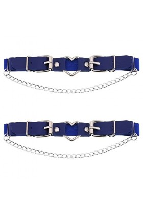 Lot de 2 porte-jarretelles réglables en cuir avec cœur gothique avec chaînes, jambe, cuisse, jarretelles élastiques, bleu roy