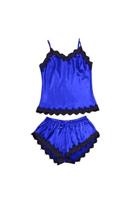 TDEOK Lingerie sexy pour femme - Sans manches - En dentelle - Corset, bleu, M