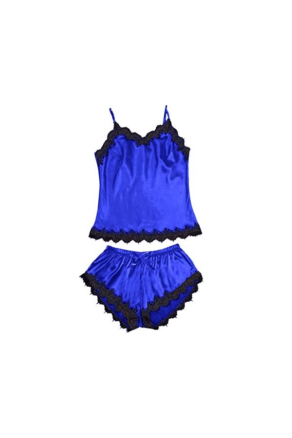 TDEOK Lingerie sexy pour femme - Sans manches - En dentelle - Corset, bleu, M
