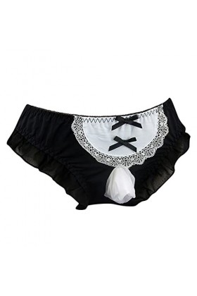 JIYAYUIX Mens Ice Silk Plus Size sous-vêtements Oreille en Bois Taille Basse Pocket Sexy Egg Briefs Harnais Homme Soumis Bla