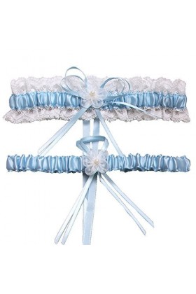 RIMOBUL Lot de 2 jarretières de mariage en dentelle avec fausses perles bleu layette 