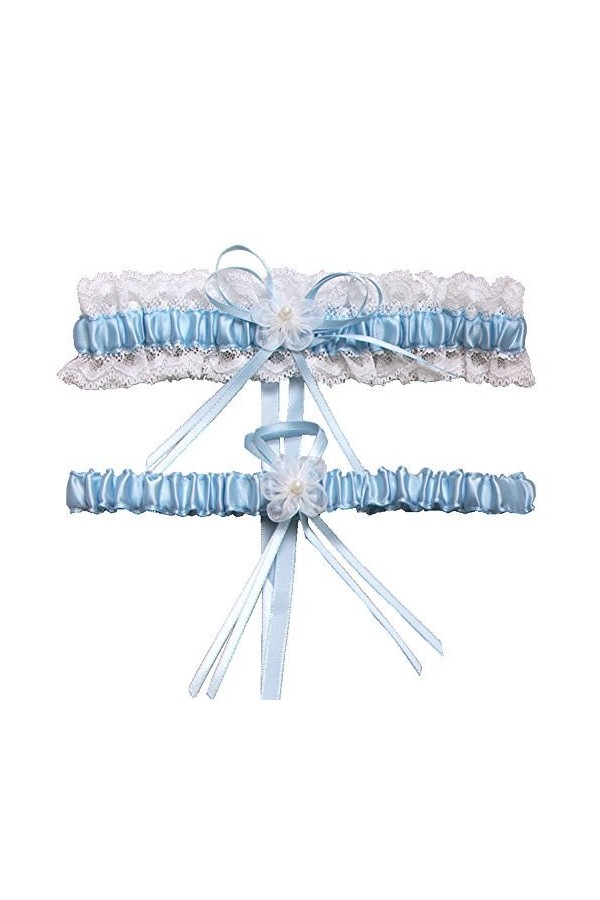 RIMOBUL Lot de 2 jarretières de mariage en dentelle avec fausses perles bleu layette 